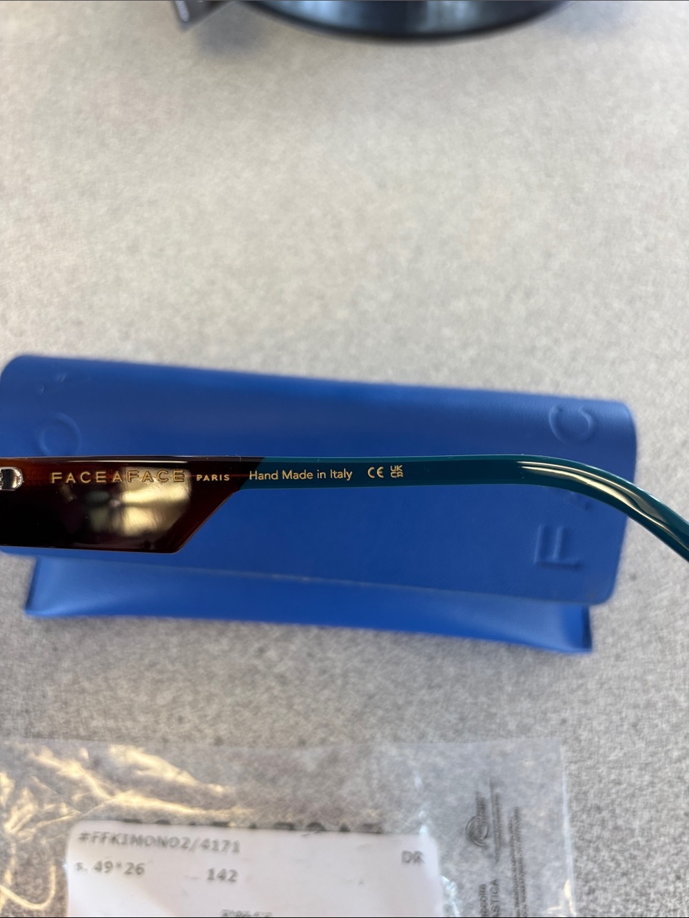 Women’s Two-Tone Brown to Clear Sunglasses with Blue Temples - Picture 3 of 9